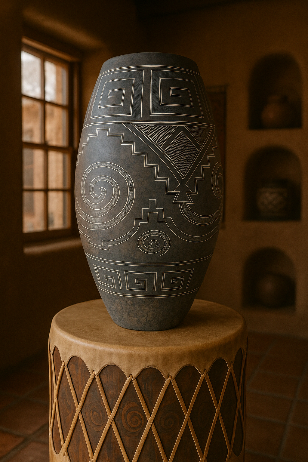 Water Design pottery - Water element with geometric patterns